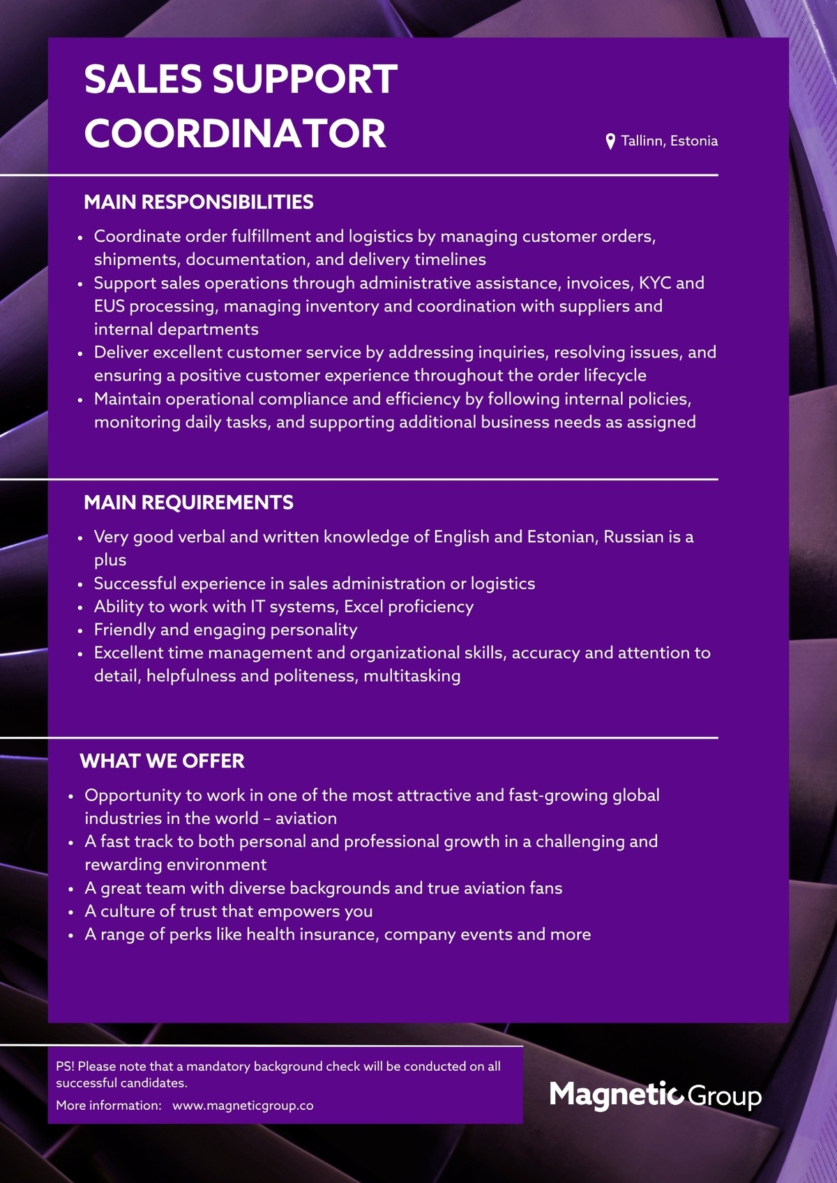 Magnetic MRO AS Sales Support Coordinator