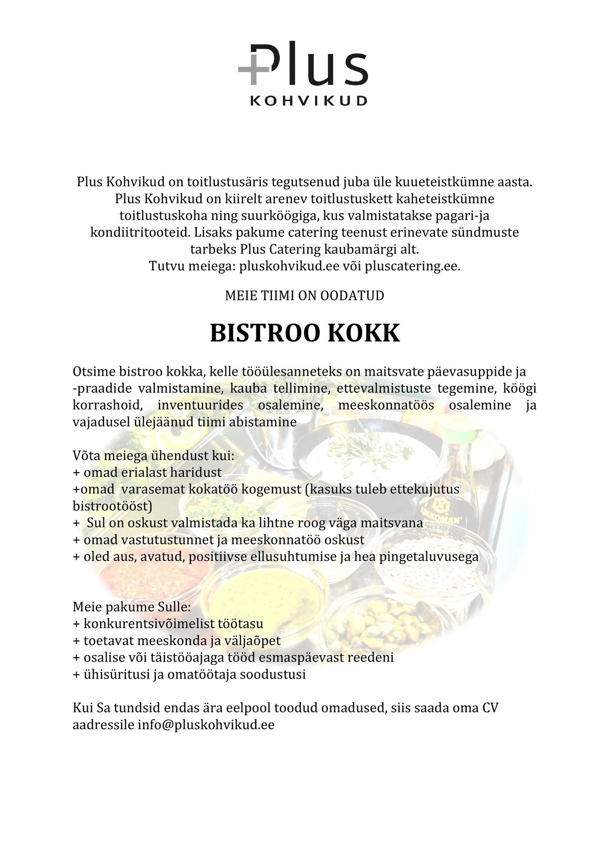 Plus Kohvikud OÜ Bistroo kokk